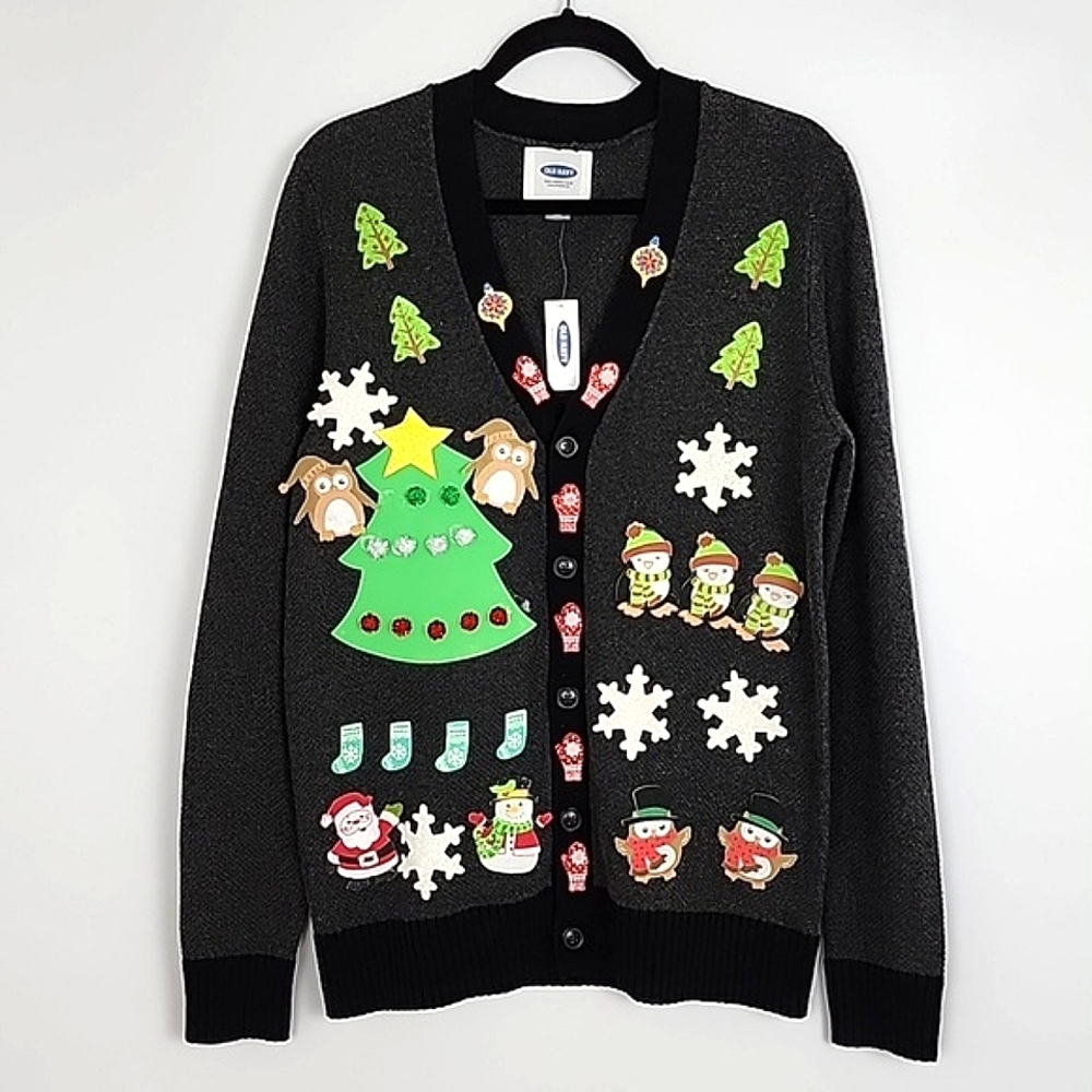 Old Navy Men's Home Made Christmas Sweater Cardigan Wool Blend Size Medium